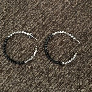 Black Silver Hoop Earrings